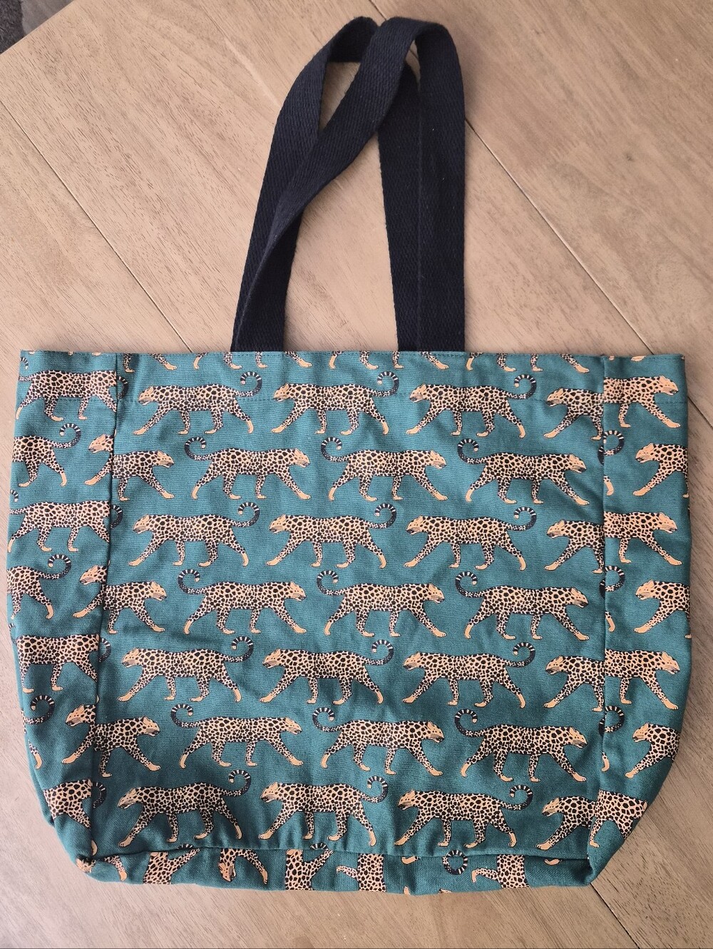 Cynthia Rowley Teal Leopard Print Tote Bag with Black Straps